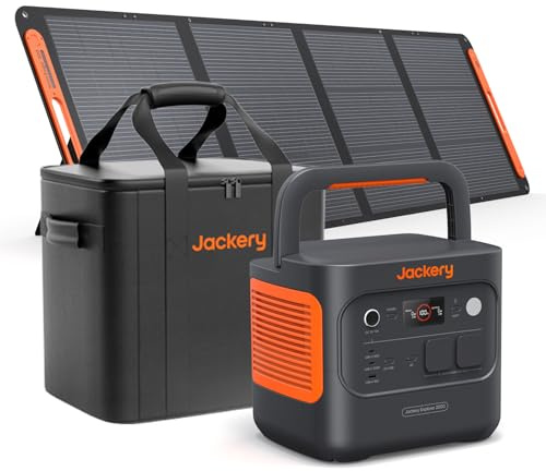 Jackery 2000 v2 Tragbare Powerstation mit 200W Solarpanel mit L Tragetasche | 2042Wh Solargenerator mit 2200W Ausgang (Max 4400W), LiFePO4 Batterie Schnellladung für Camping, Wohnmobil, Off-Grid