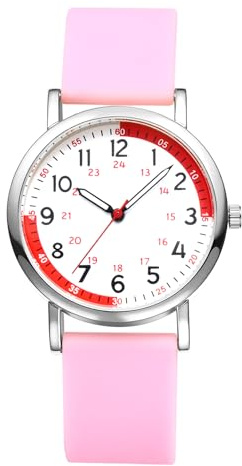 Oidea Reloj de enfermera para mujer médica: 12/24 horas, hora militar, esfera fácil de leer, pulsómetro, reloj analógico de segunda mano, rosa