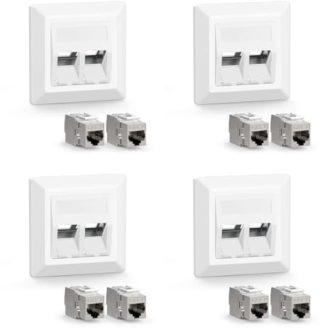 VCELINK 2Port Netzwerkdose Unterputz und CAT7 Keystone RJ45 Modul, Lan Dose | 4 x RJ45 Ethernet Datendose, STP Vollgeschirmt, DSL Patchkabel Verlegekabe, Innenausbau