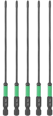sourcing map 5pcs #1 Impact Phillips Cacciavite Bit PH1 1/4 Hex Shank 6 (150mm) Lunghezza 3mm Asta Magnetica Croce Testa Trapano Punte S2 Acciaio Industriali Cacciaviti per Utensili Elettrici a