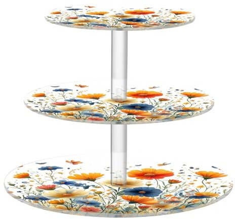 Blueangle 3-Tier Round Cupcake Stand – Colorful Herbs and Flowers Acrylic Dessert Tower, Non-Slip Tiered Dessert Stand for Baby Shower, Birthday, Wedding Party （591）