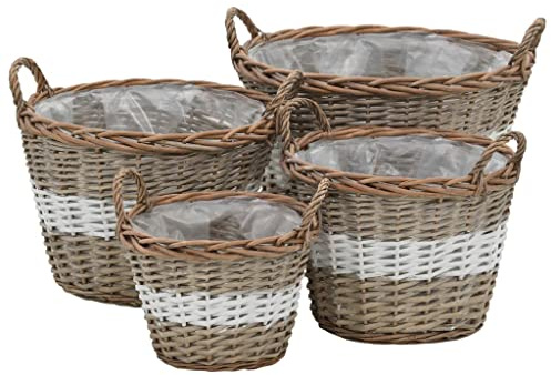 Woonisher Arriate Mimbre con Forro PE 4 Uds, Jardinera Rectangular Exterior para Terraza, Floreiras Exterior Balcón