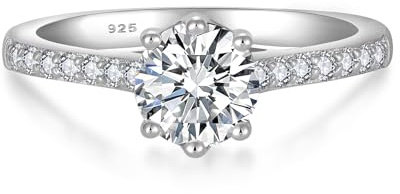 YL Anillo de Compromiso de 1 Quilates Moissanita de Color D VVS1 en Plata de Ley 925 Anillo de Boda para Mujer(Talla 11)
