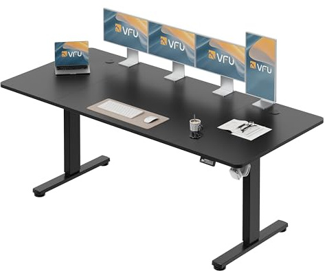 VFU Höhenverstellbarer Schreibtisch 200 x 80 cm, Schreibtisch Höhenverstellbar Elektrisch mit Memory Funktion, Stehpult, Verstellbarer Tisch, Computertisch für Büro, Standing Desk, Schwarz