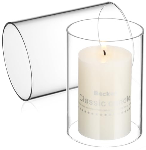 Warmhm 2 Stück Windlicht Glas Zylinder ohne Boden 7cm Durchmesser: Kerzenhalter Glas für Kerzen Transparent Ersatzglas Grablaterne Windlichter Offen Tischdeko Drinnen Draußen Romantische Dekoration