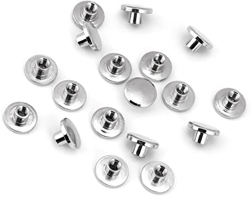 Fockety Tornillos de Remaches de Clavos con Tuerca de Cabeza Plana para Reparación de Cinturones de Cuero, Sujetadores de Latón Duraderos de 20 Piezas, Color Plateado Clásico (5 mm)