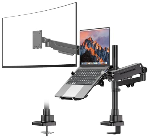 PUTORSEN Brazo para Monitor y portátil, 2 en 1,Ajustable Soporte para portátil para Pantalla de 17 a 49 Pulgadas y Computadora Portátil de hasta 18 Pulgadas,hasta 20 kg | Carga máxima de 20 kg, soporte para portátil con resorte totalmente ajustable, VESA 75/100 mm