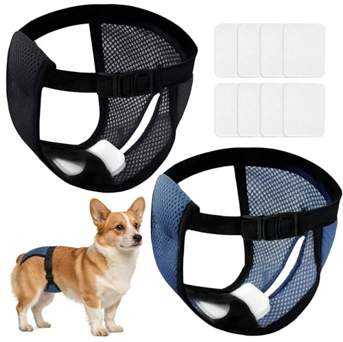 2 Piezas Pañales Perro Hembra, Pañales para Perros con 8 Toallas Sanitarias, Bragas Perras Menstruales, Pañal Perro Hembra, Braga para Celo Perras, Lavable Reutilizables Altamente Absorbentes(M)