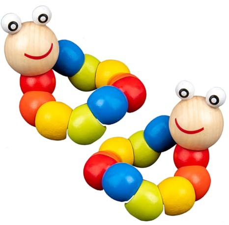 Hperu Raupe Fidget Toy, 2 Stück 7, 9 Zoll Holz Caterpillar Fidget Toy Tummy Time, süßes buntes Krabbelspielzeug, entwicklungsförderndes Babyspielzeug für Jungen und Mädchen