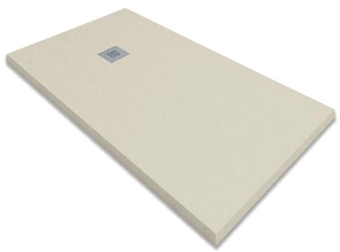 Plato de Ducha de Resina Antideslizante | Incluye Válvula de Desagüe y Rejilla | Color Beige | 110x70cm