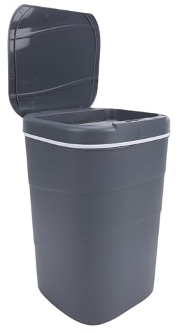 Sxhlseller Bote de Basura con Sensor de Movimiento Automático de 18 L, Bote de Basura sin Contacto con Anillo Luminoso Azul para Baño y Cocina, Contenedor de Gris Impermeable