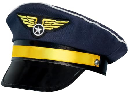 Boland 01253 - Piloten Mütze für Erwachsene, Größenverstellbar, Dunkelblau mit Gold, Kapitän, Flieger, Beruf, Mottoparty, Karneval