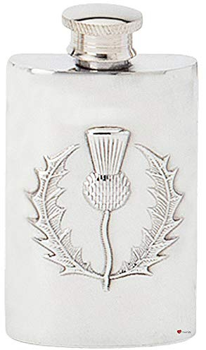 Scottish Thistle Flachmann 2oz Nierenform Zinn Gravierbar auf der Rückseite