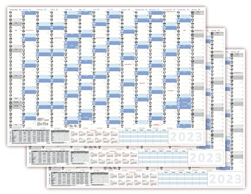 3 Stück XXL Wandkalender DIN B1 2025 blau, nass abwischbar Format 100 x 70cm Jahresplaner Wandplaner gerollt