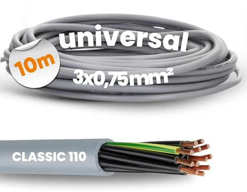 Lapp 10m Ölflex Classic 110 PVC-Steuerleitung 3G0,75 mm² Steuerkabel | Ölbeständiges Kabel 3-adrig, flexibel für Elektroinstallation, grau, VDE-registriert, flammwidrig nach IEC 60332-1-2