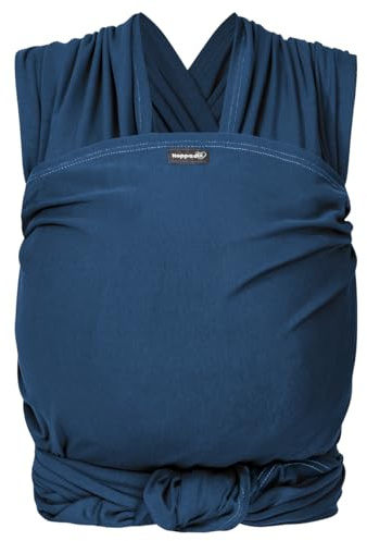 Hoppediz Elastisches Baby-Tragetuch - für Neugeborene ab Geburt (2-9 kg) - aus kbA-Baumwolle - Indigo 5,40 m