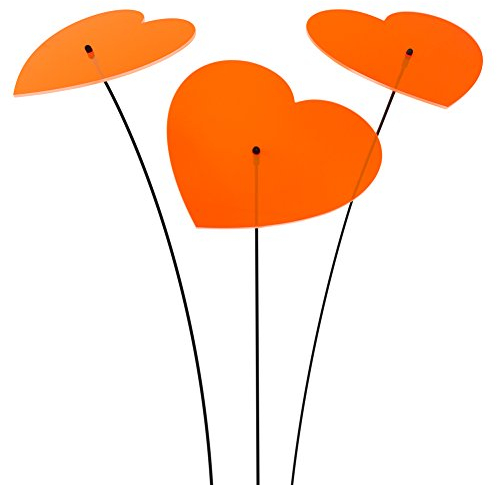SUNPLAY Sonnenfänger Herzen in ORANGE, 3 Stück je 20 cm Durchmesser im Set + 70 cm Schwingstäbe