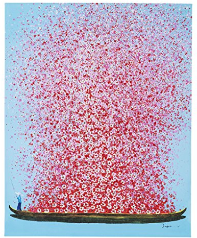 Kare Design Bild Touched Flower Boat Blau/Pink, Gemälde, Pastellfarben, Asia-Stil, buntes Wandbild, Canvas-Leinwand, Massivholz Rahmen, handgemalte Details mit Acrylfarbe, Abstrakt, 100x80x4 cm