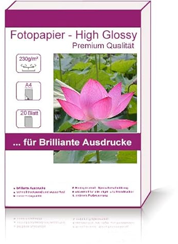 20 Blatt DIN A4 230g/m² Fotopapier Hglossy wasserfest Photopapier hochglänzend high glossy wasserfest photopaper photo paper DINA4 230g / m² 230g/qm