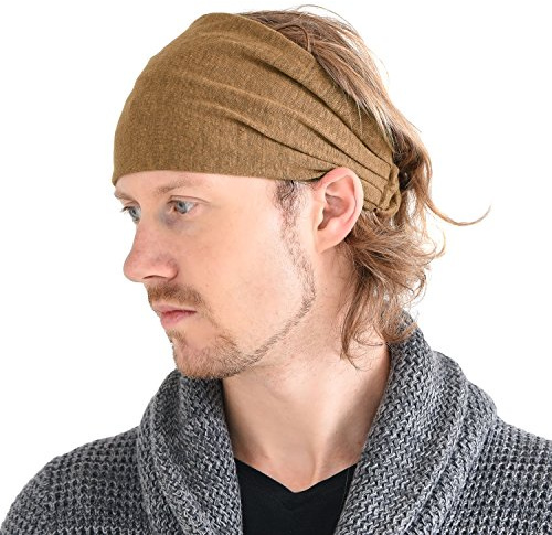 CHARM Sommar linne bandana pannband – kvinnor hårband brett elastiskt huvudband män band kamel