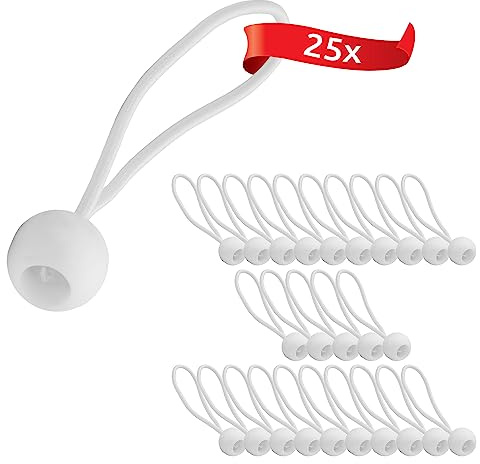 ECENCE Spanngummis mit Kugel 25 Stück, Planenspanner, Zeltgummis Weiss | robuste Expanderschlingen mit Kunststoff-Kugel zum Sichern von Planen, Pavillons 15cm