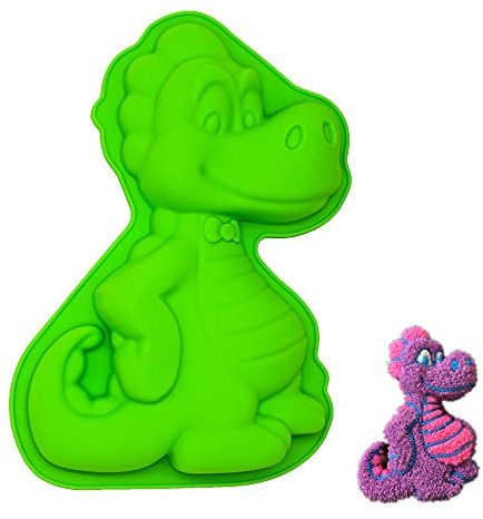 KeepingcooX Silikon-Form für Tiere, Dinosaurier, Grün, 24.5 x 16 x 4 cm, Backform für Geburtstagskuchen