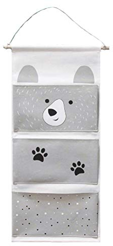 Inwagui Hängeorganizer Cartoon Tier Hängenden Taschen Wand Tür Hängende Aufbewahrungstasche Kinderzimmer Utensilientasche mit 3 Tasche - Bär Grau