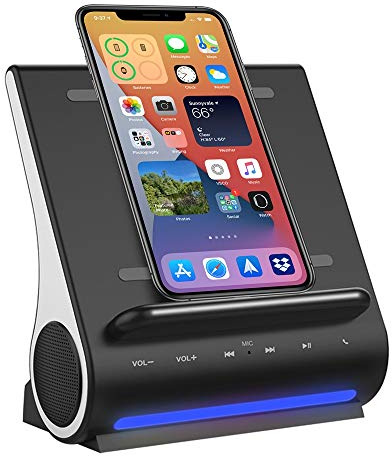 Fast Charging Wireless Charger, Bluetooth Premium Speakers, Docking Station with Built in Mic Handsfree Call, 4 in 1 Station for iPhone 17/16/15/14/13/12/11/X Samsung Galaxy S25/S24/S23/S22/S21/S20