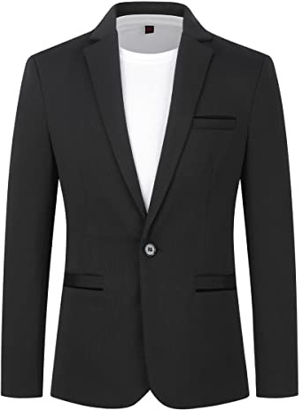 YOUTHUP Giacca da Uomo Slim Fit Blazer 1 Bottone Monopetto Formale Business Suit, Nero, M