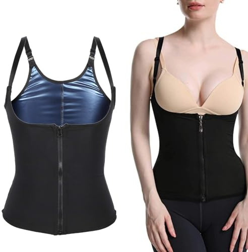 Brrnoo Women's Sauna Vest for Weight Loss Hot Neoprene Corset Waist Trainer Body Vest Sweatshirt Shapewear Body Shaper Slimming Zipper Sauna Tank Top Workout Shirt