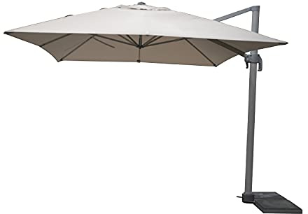 Parasol déporté de jardin en aluminium, 3 x 4 m, base déportée, toile polyester et rotation à 360°