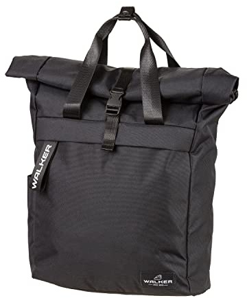 Walker Rolltop Rucksack schwarz mit Hauptfach, Laptopfach, Seitentasche, Rückenpolsterung, Schnallenverschluss, wasserabweisend, Rucksack für Schule, Uni, Büro und Freizeit 42263-180