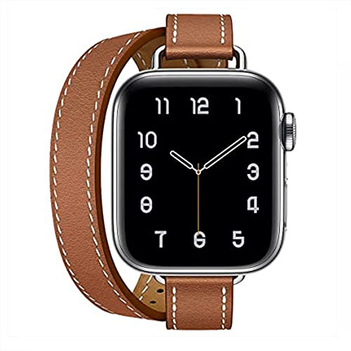 Compatible avec Apple Watch Bracelet 38mm 40mm 41mm 42mm,Cuir Véritable Double Tour Slim Band Femmes pour iWatch Ultra Série 11 10 9 8 7 6 5 4 3 SE(38/40/41mm/42,Or Marron)