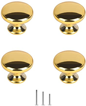 OctinPris Gold Drawer Knobs Polished Chrome Cabinet Hardware Round Mushroom Gold Cabinet Knob Pull Handle 30mm/1.18 for Kitchen Cupboard Furniture Chest Door Dresser Bathroom (4pack)