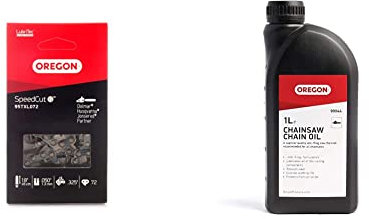 Oregon SpeedCut Chainsaw Chain for 18-Inch (45cm) Bar -72 Drive Links – fits Dolmar, Ryobi, Husqvarna and Efco and More (95TXL072E) & Chainsaw Chain and Guide Bar Oil, 1 Litre Bottle (90844)