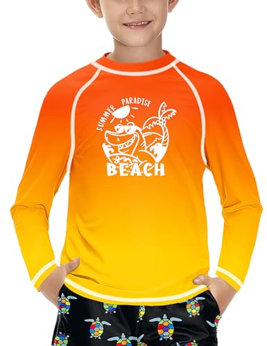 Jungen Langarm Sonnenschutz UV Shirt UPF 50+ Schnelltrocknend Rashguard Surf the Beach-Orange 120