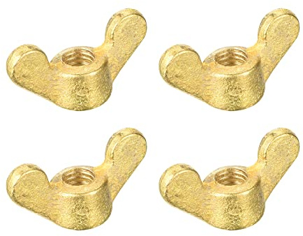 sourcing map Brass Wing Nuts, M6 Butterfly Nut Hand Twist Tighten Fasteners for Furniture, Machinery, Electronic Equipment, 4Pcs