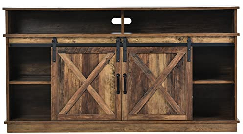 Mueble de TV grande, aparador, centro de entretenimiento con 2 puertas correderas clásicas, estantes ajustables para sala de estar, comedor (Rústico Brown)