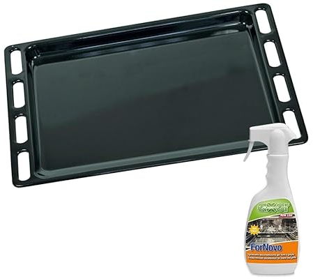 FIGEVIDA Teglia, Leccarda Universale per Forno Ariston, Indesit, Merloni Originale Misure: 447x364mm + Spray Pulizia Forno Axor 500ml Detergente Sgrassante per Forno Leccarde e Barbecue