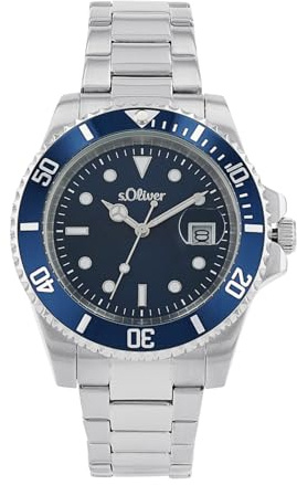 s.Oliver Armbanduhr Herren Quarzuhr analog, mit Edelstahl Armband, Silber, 5 bar wasserfest, Kommt in Uhren Geschenk Box, 2036547