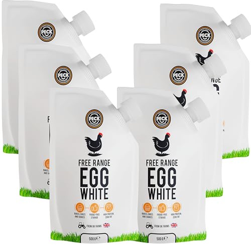 Peck Free Range Egg Whites Liquid 6 x 500ml Pouches | 15 UK Free Range Egg Whites Per Pouch | from UK Farms & in a Resealable Pouch | High Protein | for Baking, Shakes, Omelettes & Cocktails