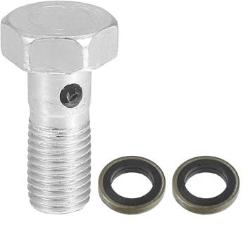 A ABSOPRO Hohlschraube Adapter M8x1.0 1 Stück Für Bremsleitung | Material Kohlenstoffstahl, Farbe Silber, Größe 24x14mm, Unterlegscheibe 13.5x8.5mm, 2 Kupferunterlegscheiben