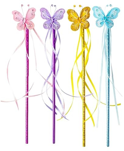SAFIGLE Schmetterlings-Feenstab Für Mädchen Zauberstab Kinder Mit Band 28.00 cm Für Geburtstagsparty Maskerade Bühnenauftritt Und Kinderrollenspiel