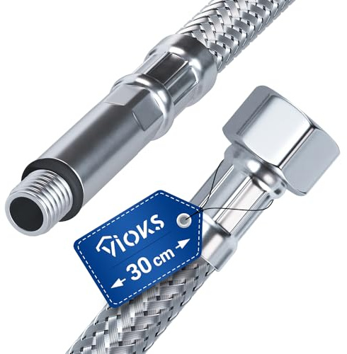 VIOKS Flexschlauch 3/8 Zoll ÜM x M10 x 30 cm Wasseranschluss Verlängerung aus Edelstahl - Anschlussschlauch Armatur Verlängerung, 3/8 Schlauch für Küchenarmatur