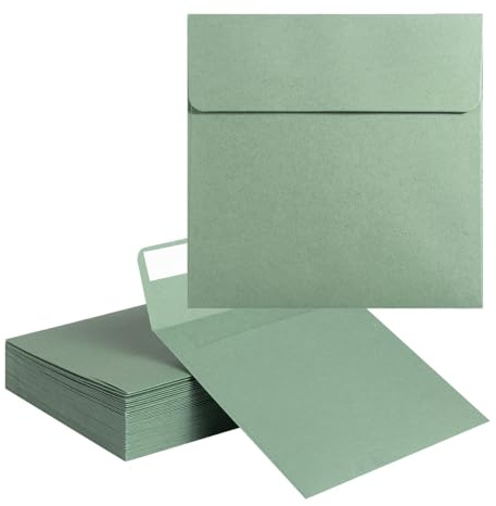 50 Pack 6 x 6 Square Envelopes Self Seal, Sage Green