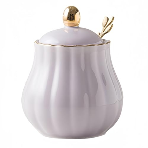 Dowbom Sucrier avec couvercle et cuillère, pot à sucre en porcelaine de couleur unie, pot à sel, pour café, bar, restaurant (blanc B, 300 ml)