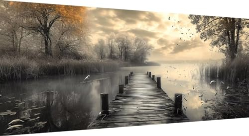 Qiaoqoo 5D Diamond Painting Brücke, DIY Diamant Painting Bilder Landschaft, Diamand Painting Erwachsene Groß xxl, Kinder Diamant kunst Set mit Diamond Painting Zubehör, Home Wand Décor 125x50cm