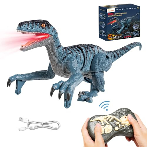 YANGUN Ferngesteuerter Dinosaurier Mit Licht, Gehen, Brüllen und Fernbedienung - Für Kinder, Jungen und Mädchen 3-9 Jahre