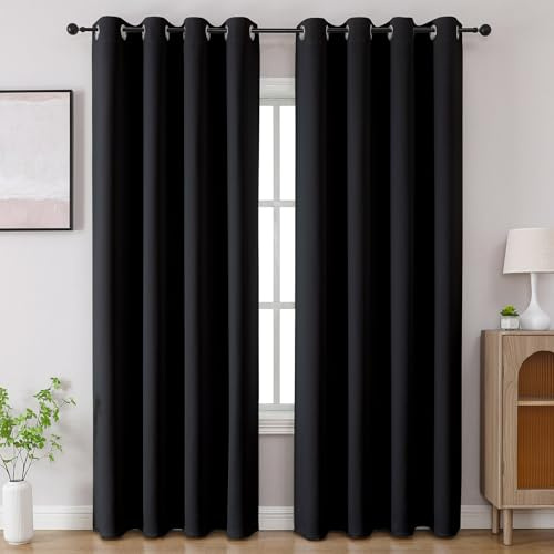 CUCRAF Tende oscuranti da 213,4 cm di lunghezza, isolanti termicamente per camera da letto, tende oscuranti per cucina, soggiorno, set di 2 pannelli, 133 x 213 cm, nero