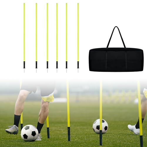 ORHEYA Set di 6 aste da allenamento da calcio, con picchetto, aste da allenamento caricate a molla, per allenamento di coordinazione di adulti, bambini e cani, 1,8 m